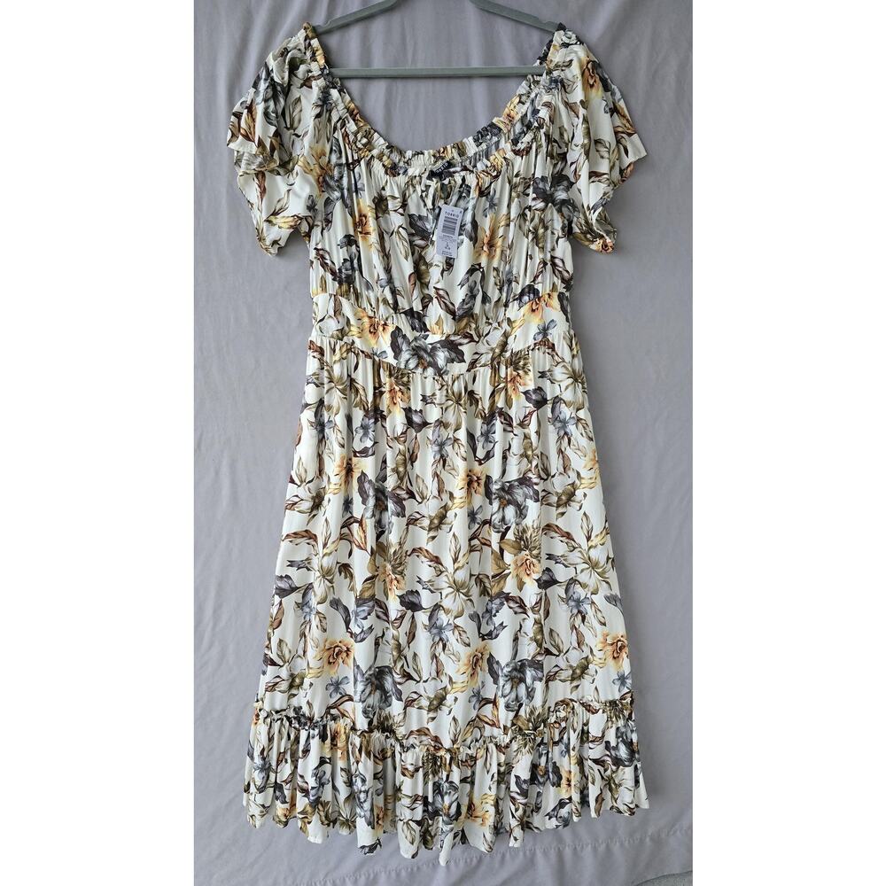 Torrid Dress Womens 2X White Floral Off Shoulder Smocked Peasant Midi Sundress
